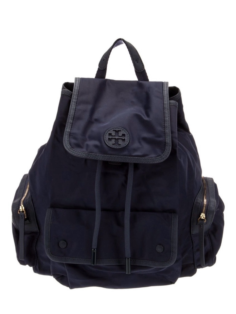 Tory Burch Navy Logo Nylon Drawstring Backpack with Front Pocket